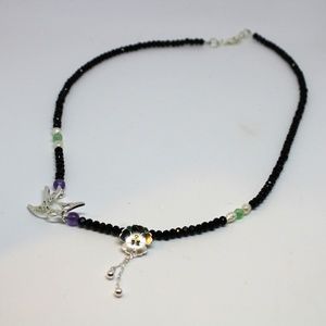 Black spinel beaded necklace with Sterling silver